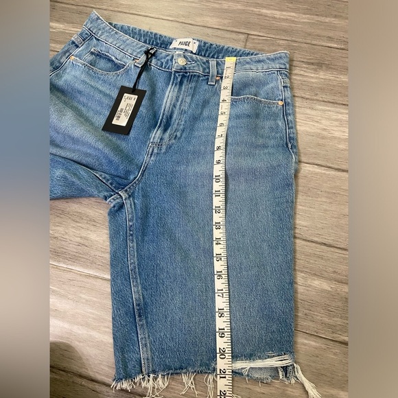 PAIGE High Rise Raw Hem Denim Shorts Medium Wash Distressed Frayed Jorts 31 - Picture 13 of 13